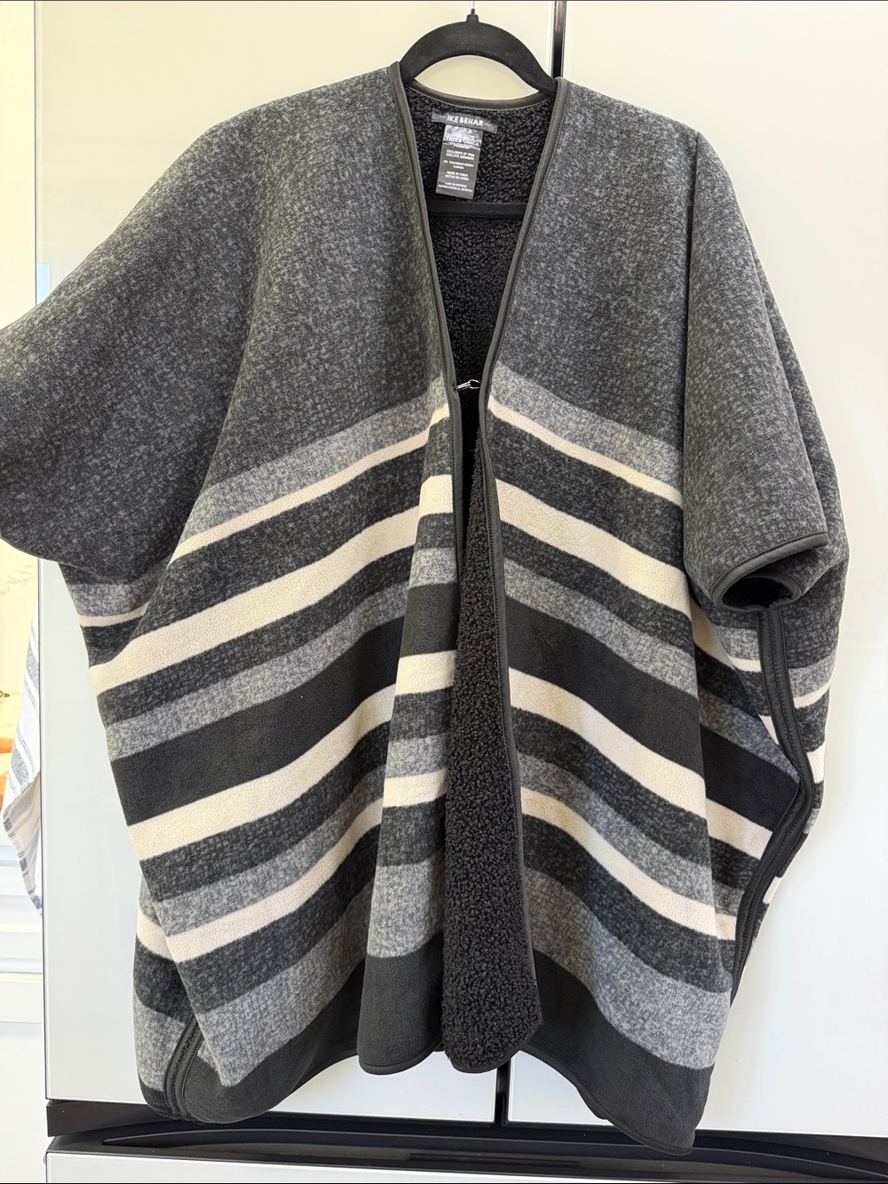 Ike Behar Gray, Black and Cream Striped Open-Front Poncho